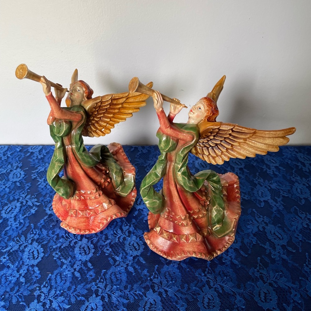 Colorful Angel Figurines with Trumpets, Set of 2